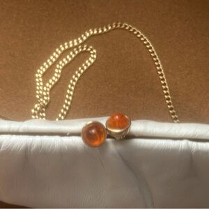 Vintage White Leather Purse with Amber Plastic Bead Closure Gold Chain Strap